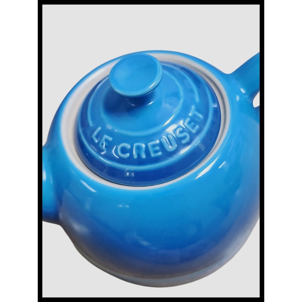 LE CREUSET 3 Piece Tea For One Teapot Cup Lid Set 10oz Stoneware Marseille Blue - Picture 4 of 10